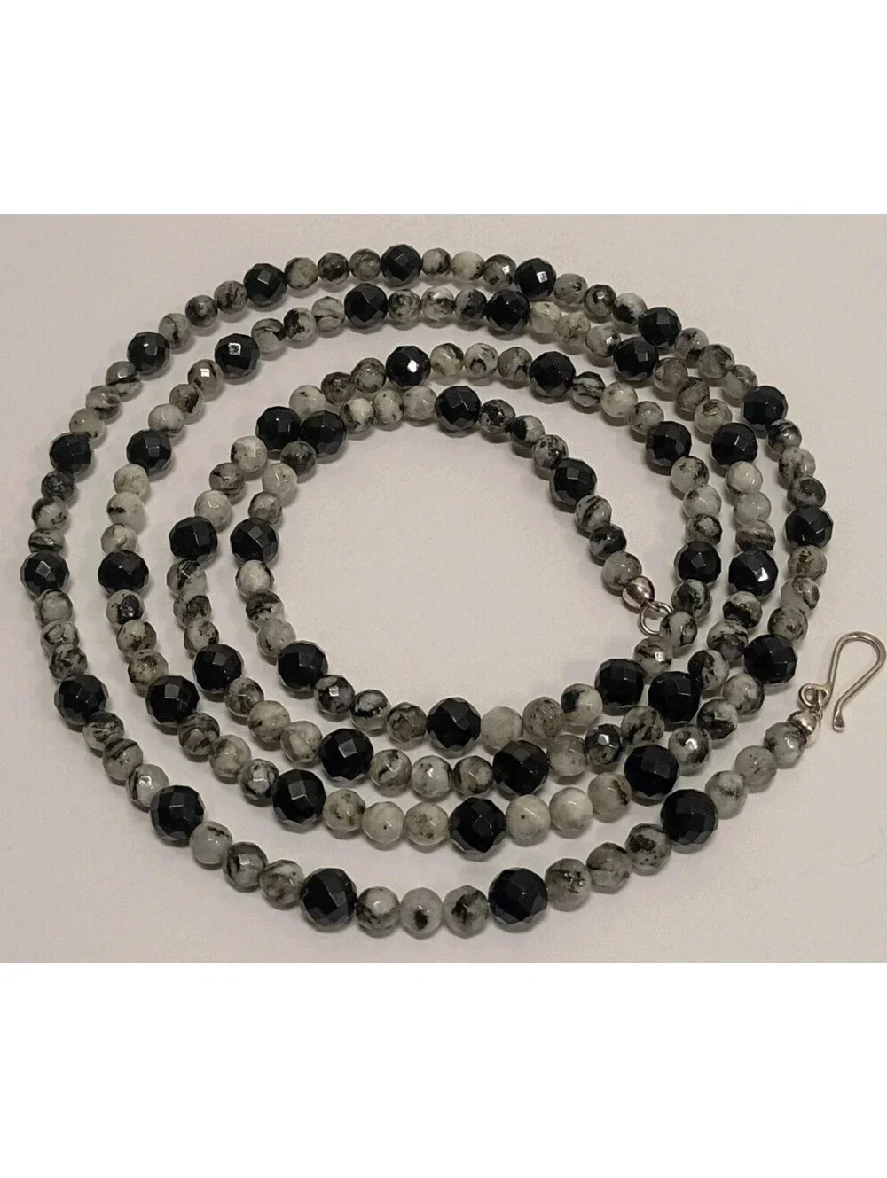925 Sterling Silver Jay King Desert Rose Necklace Black Onyx & Zebra Agate 48